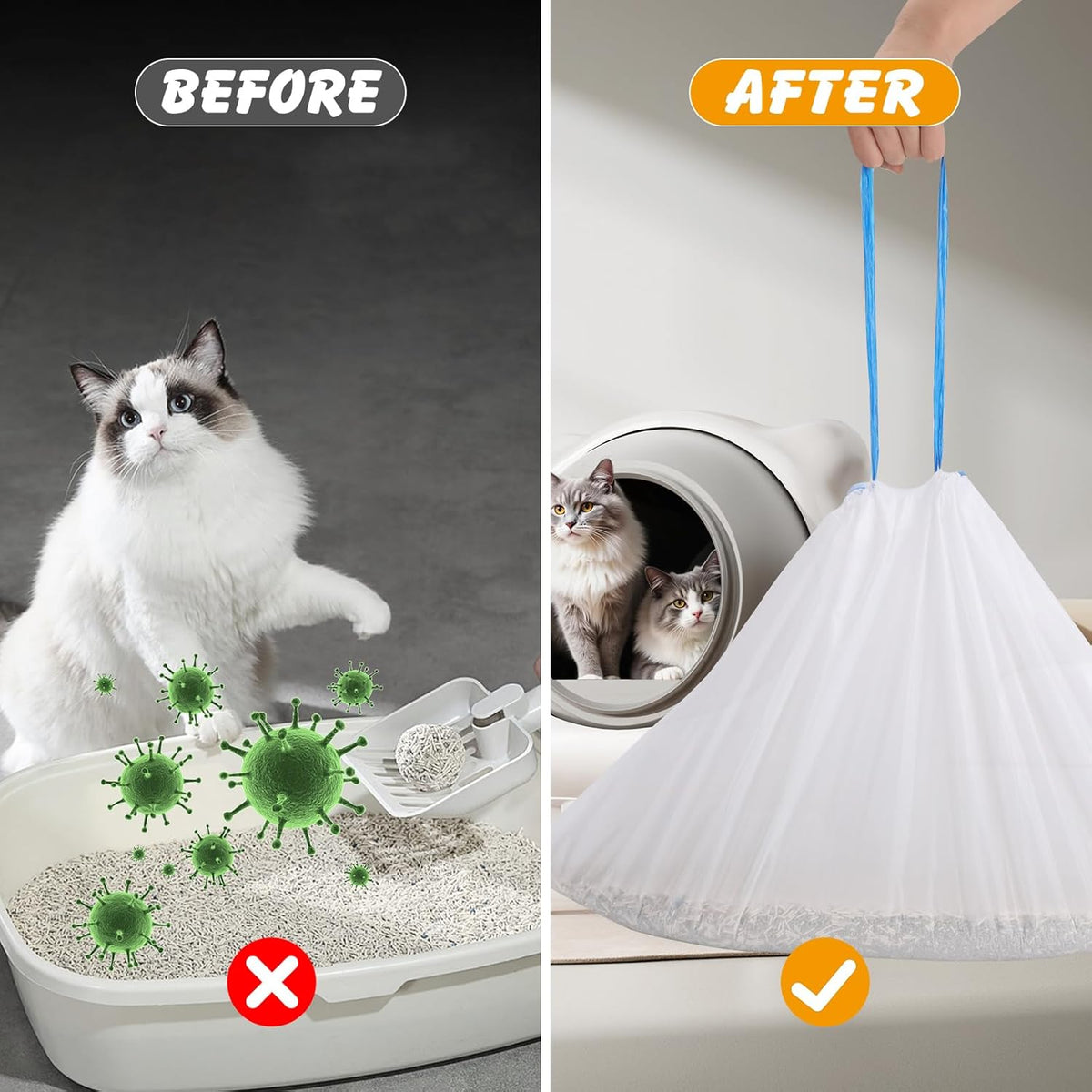 Replacing a heavy duty garbage bag in an automatic cat toilet drawer
