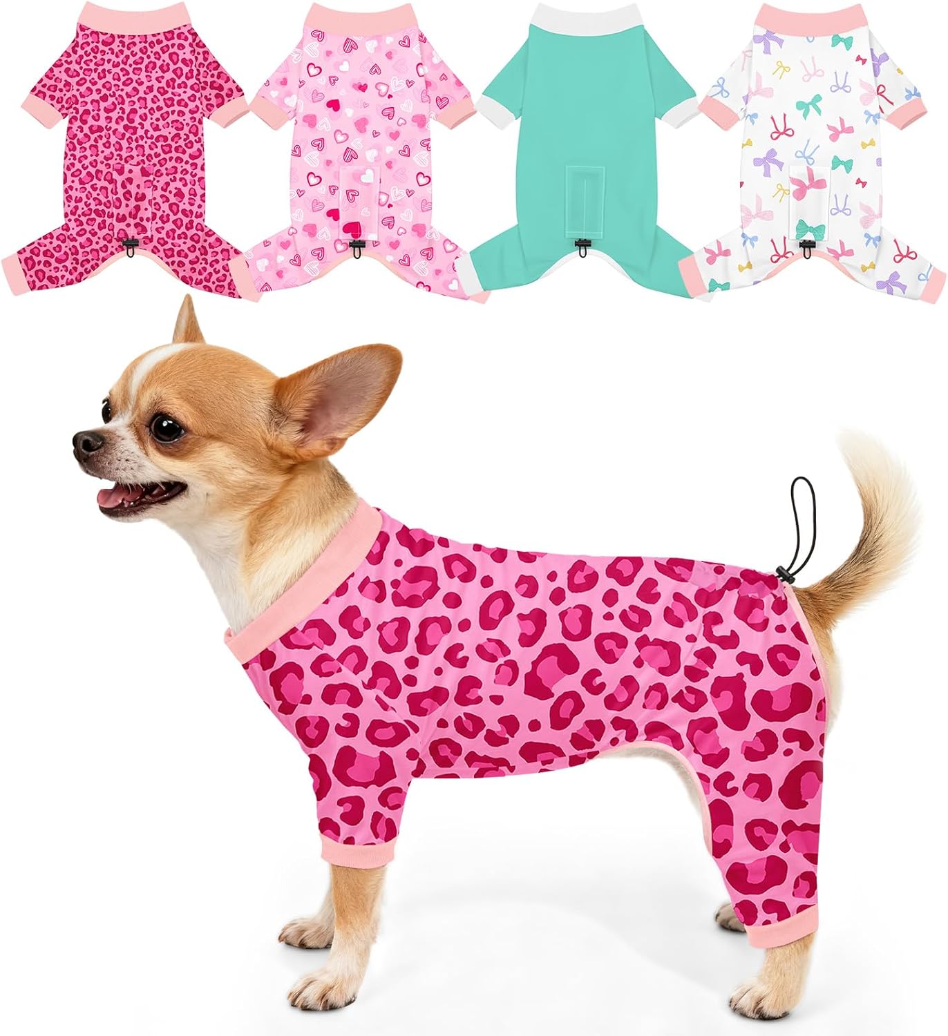 Bienbee Dog Pajamas, 4 Pack Dog Recovery Suit Shedding Suit Cute Soft Puppy Clothes Dogs Pjs Onesies Jammies Adjustable Breathable & Stretchy Clothes for Small Medium Large Dogs Girl Boy Puppy-M - Image 14