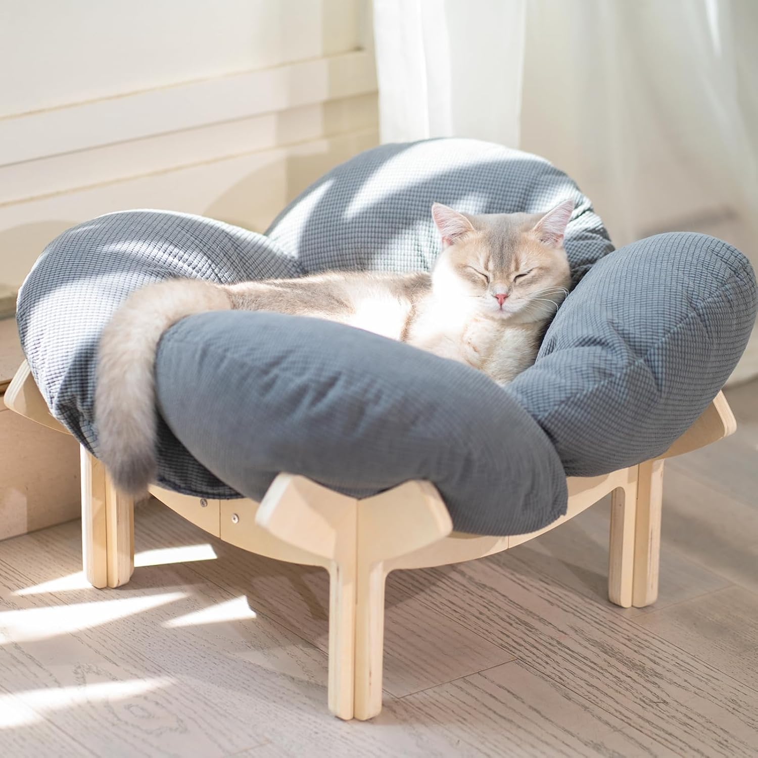 CHEERHOME PETS Elevated Cat Bed Wooden with Cushion Fluffy Pet Couch Sofa for Indoor Cats Raised Kitty Lounge Chair Suitable for Puppy, Cat Furniture(White) - Image 10