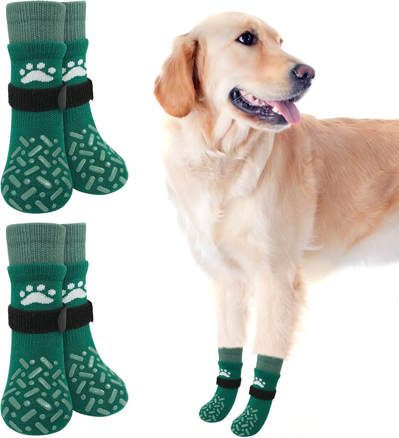 SCENEREAL Anti Slip Dog Socks to Prevent Licking Paws, Dog Shoes for Hot/Cold Pavement, Paw Protector Traction Control on Hardwood Floor, Dog Shoes Booties for Puppy Small Medium Large Senior Dogs - Image 10