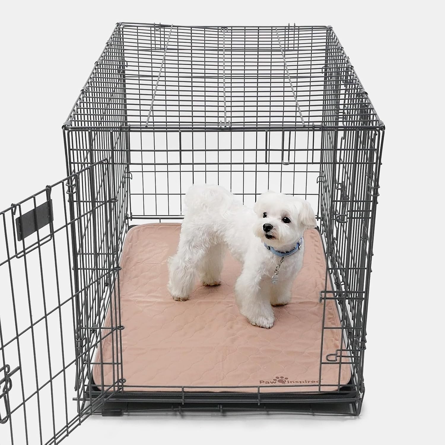 Puppy sitting on Paw Inspired washable training mat