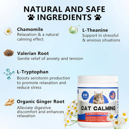 Coleaze cat anxiety relief supplement container showing the active ingredients panel