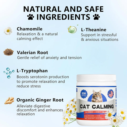 Coleaze cat anxiety relief supplement container showing the active ingredients panel