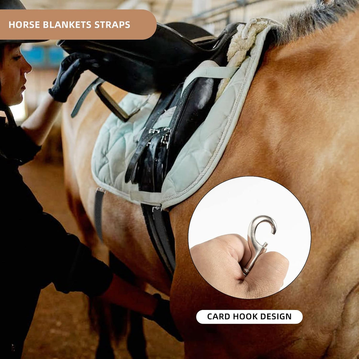 Side view of the two piece replacement horse sheet leg hardware showing the full 55 inch extended length