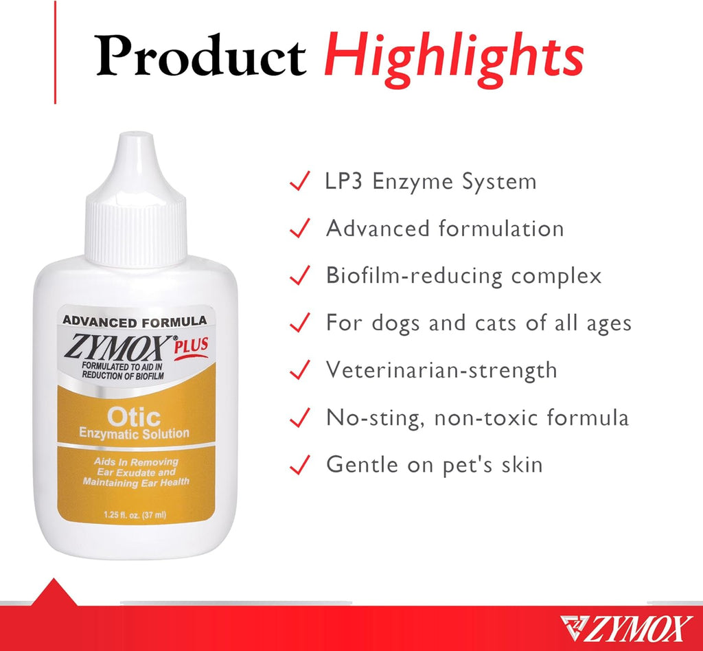 Zymox hydrocortisone free pet ear care solution label close up