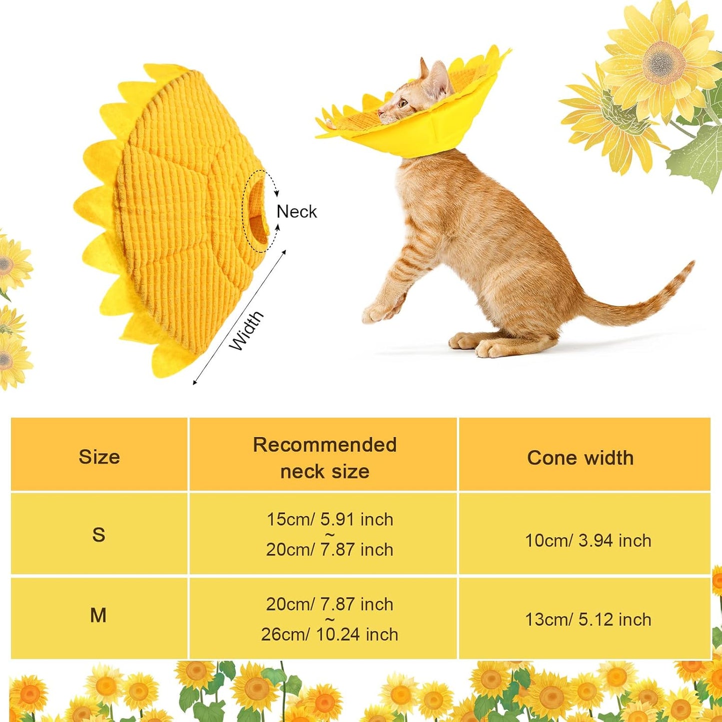 Adjustable soft cotton pet Elizabethan collar yellow flower design close up