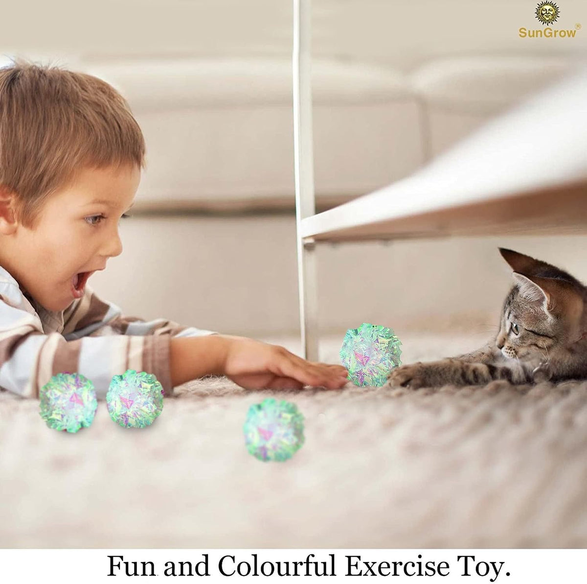 SunGrow imported mylar cat balls being swatted by a kitten.