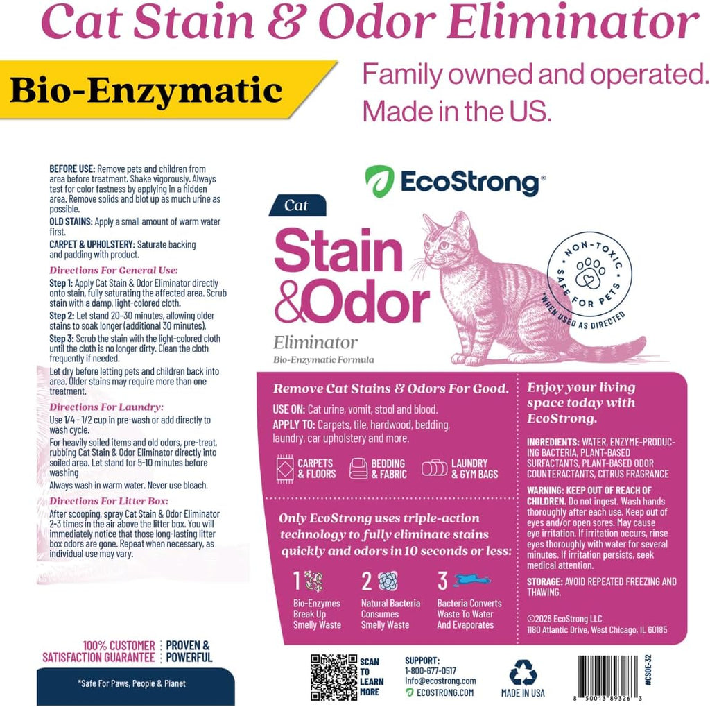 Eco Strong Cat Stain And Odor Remover | Enzyme Urine Odor Neutralizer - Stain Remover for Carpet, Litter Boxes, Bedding, and Laundry [Citrus Scent, 32 oz. Spray] - Image 9