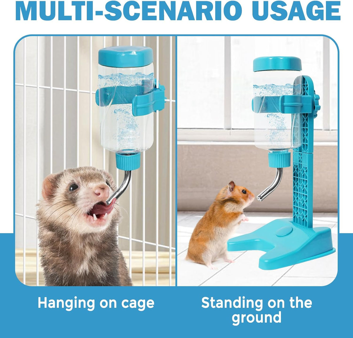 VANNON Pet Standing Water Dispenser Top Fill Dog Water Bottle Dispenser with Stand Leakproof Pet Slow Water Bottle for Small Animals, 13oz, BPA Free, Adjustable Height, Blue - Image 5