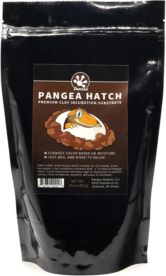 Pangea Hatch Premium Reptile Egg Incubation Substrate 1 Pound front view of the packaging showcasing the authentic clay medium.