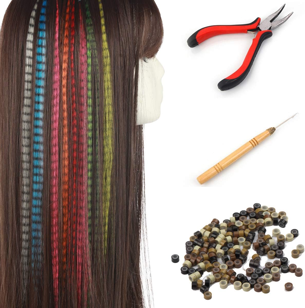 Sarla Feather Hair Extensions Kit 100 pieces set front view
