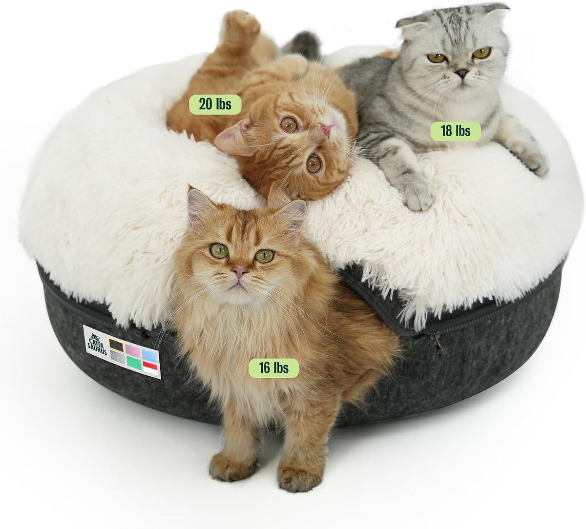 Cattasaurus Peekaboo Cat Cave Donut for Multiple & Large Cats up to 30-45 lbs, 3-in-1 Self Warming Cat Bed, Tunnel & Scratcher for Indoor Cats, Washable & Detachable Small Dog Bed (Light Gray, Large) - Image 12