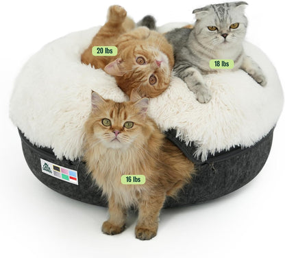 Cattasaurus Peekaboo Cat Cave Donut for Multiple & Large Cats up to 30-45 lbs, 3-in-1 Self Warming Cat Bed, Tunnel & Scratcher for Indoor Cats, Washable & Detachable Small Dog Bed (Light Gray, Large) - Image 12