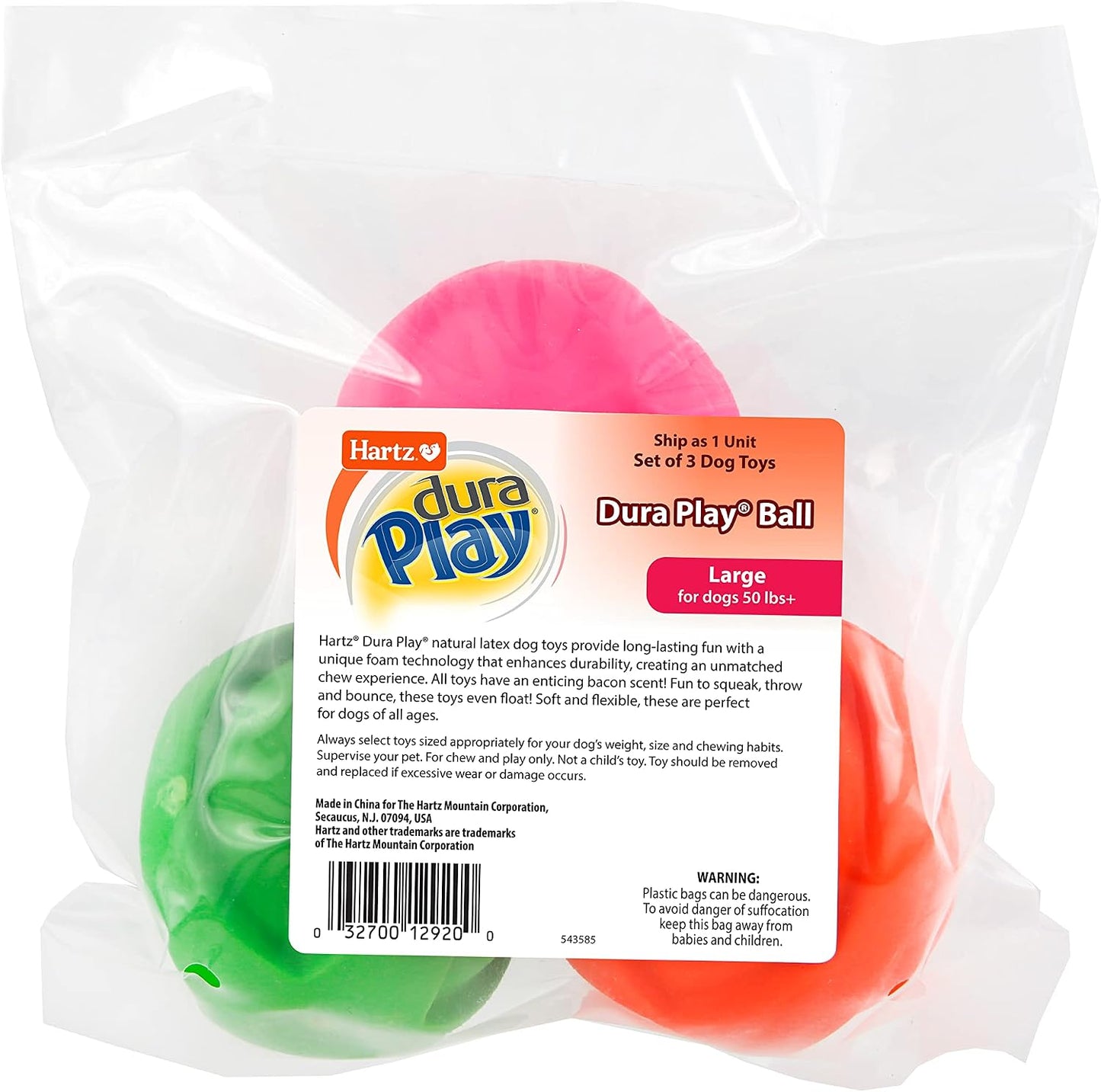 Hartz DuraPlay Ball Squeaky Latex Dog Toy, Neon Green, Neon Pink & Neon Orange, Large 3 Count Pack - Image 9