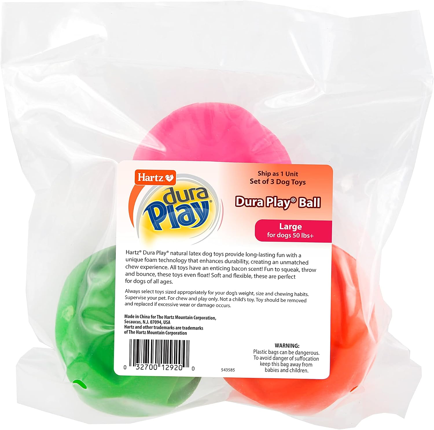 Hartz DuraPlay Ball Squeaky Latex Dog Toy, Neon Green, Neon Pink & Neon Orange, Large 3 Count Pack - Image 9