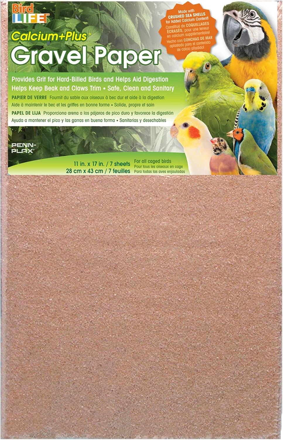 Side by side comparison of gravel paper sheets for bird cages