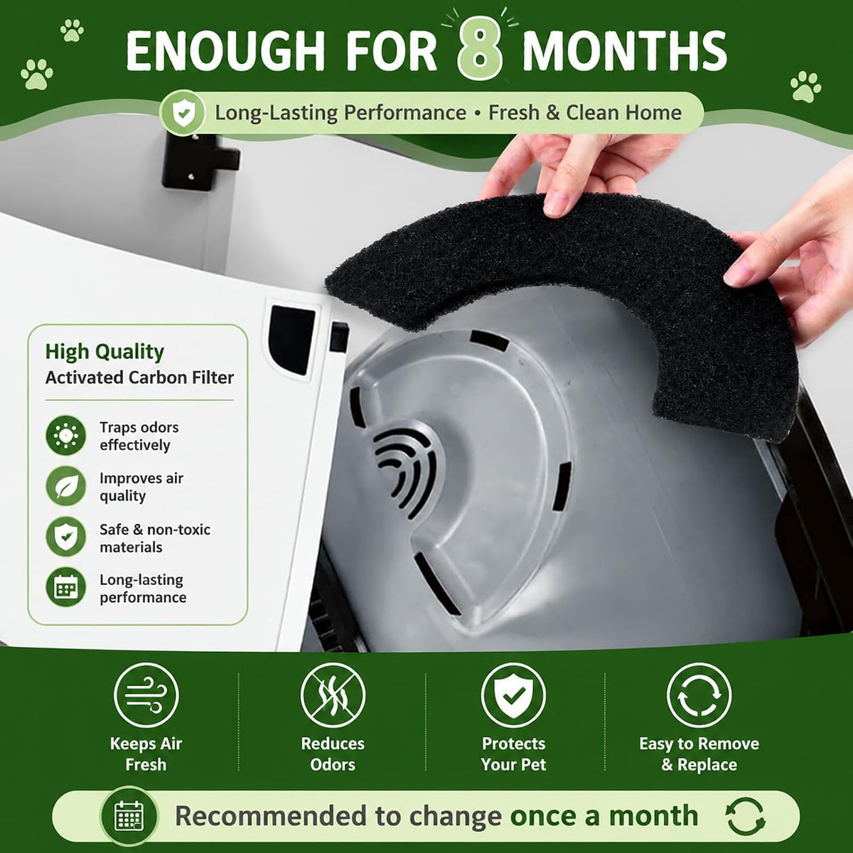 QUEARN non toxic pet safe carbon air filter pads product packaging layout
