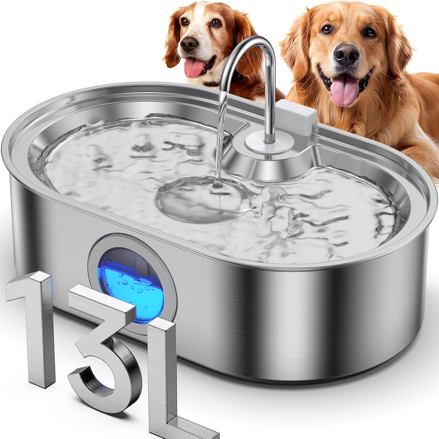 Ecoconut 13 liter stainless steel dog water fountain front view