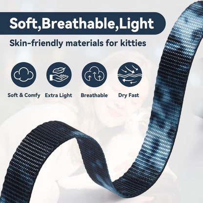 Comfortable skin-friendly kitten harness showing adjustable neck and chest straps.