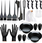 NOUSV 20 piece hair dye brush and bowl set front view showing complete black plastic DIY salon styling kit.