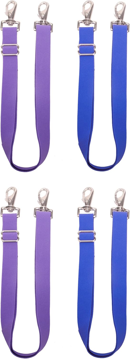 Loaged horse sheet elastic leg bands demonstrating stretch and adjustment range