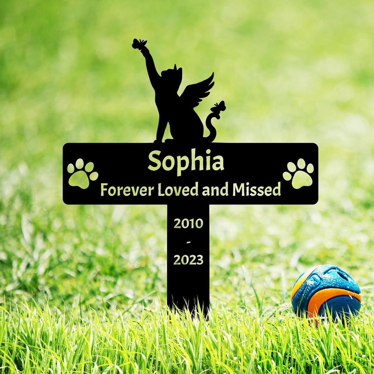 Custom Cat Name Memorial Grave Stake Marker, Personalized Floral Cat Memorial Grave Marker, Customized Flowers Butterfly Cat Memorial Stake Outdoor Metal Grave Plaque Cat Memorial Statue - Image 11