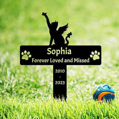 Custom Cat Name Memorial Grave Stake Marker, Personalized Floral Cat Memorial Grave Marker, Customized Flowers Butterfly Cat Memorial Stake Outdoor Metal Grave Plaque Cat Memorial Statue - Image 11