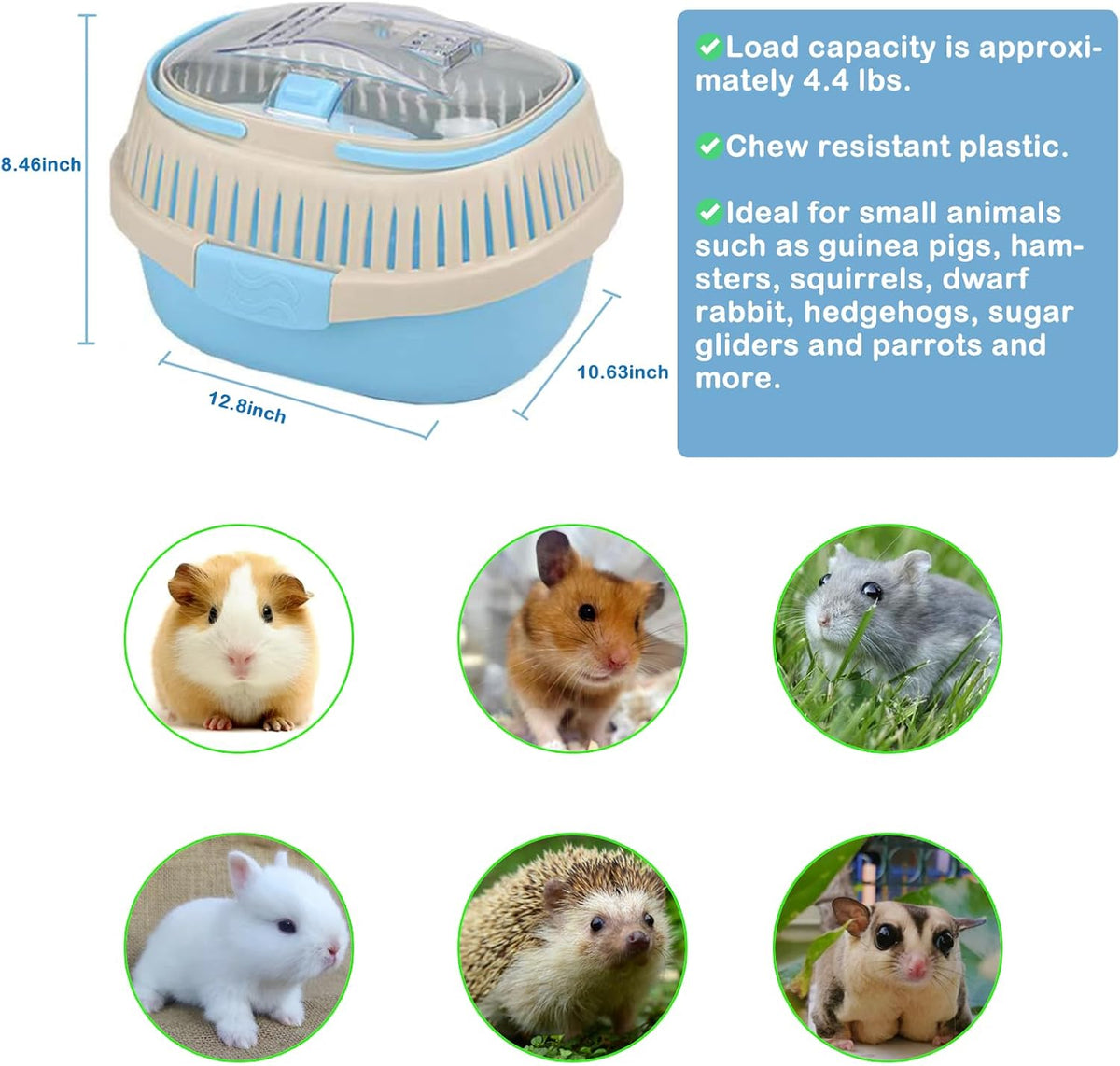 Hamster Carrier Guinea Pig Carrier 13 X 11 X 8 In Portable Hamster Travel Cage with Ventilation Holes Outdoor Small Animal Carrier for Rat Gerbils Rabbit Hedgehog Squirrel Mouse Sugar Glider - Image 2