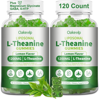 Oakevlp Liposomal L-Theanine 1200mg Gummies front bottle view for relaxation.