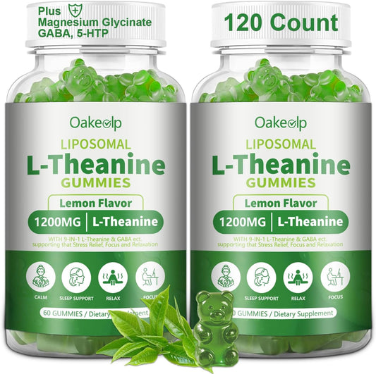 Oakevlp Liposomal L-Theanine 1200mg Gummies front bottle view for relaxation.