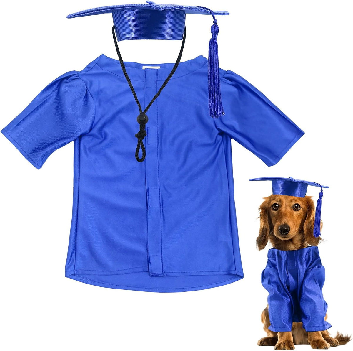GraduatePro Dog Graduation Cap and Gown Costume Set - Adjustable Knit Fabric with Gold Tassel, 4 Sizes (S/M/L/XL) for Small Dogs & Cats to Medium Dogs, Washable Formal Pet Graduation Attire (Black) - Image 15