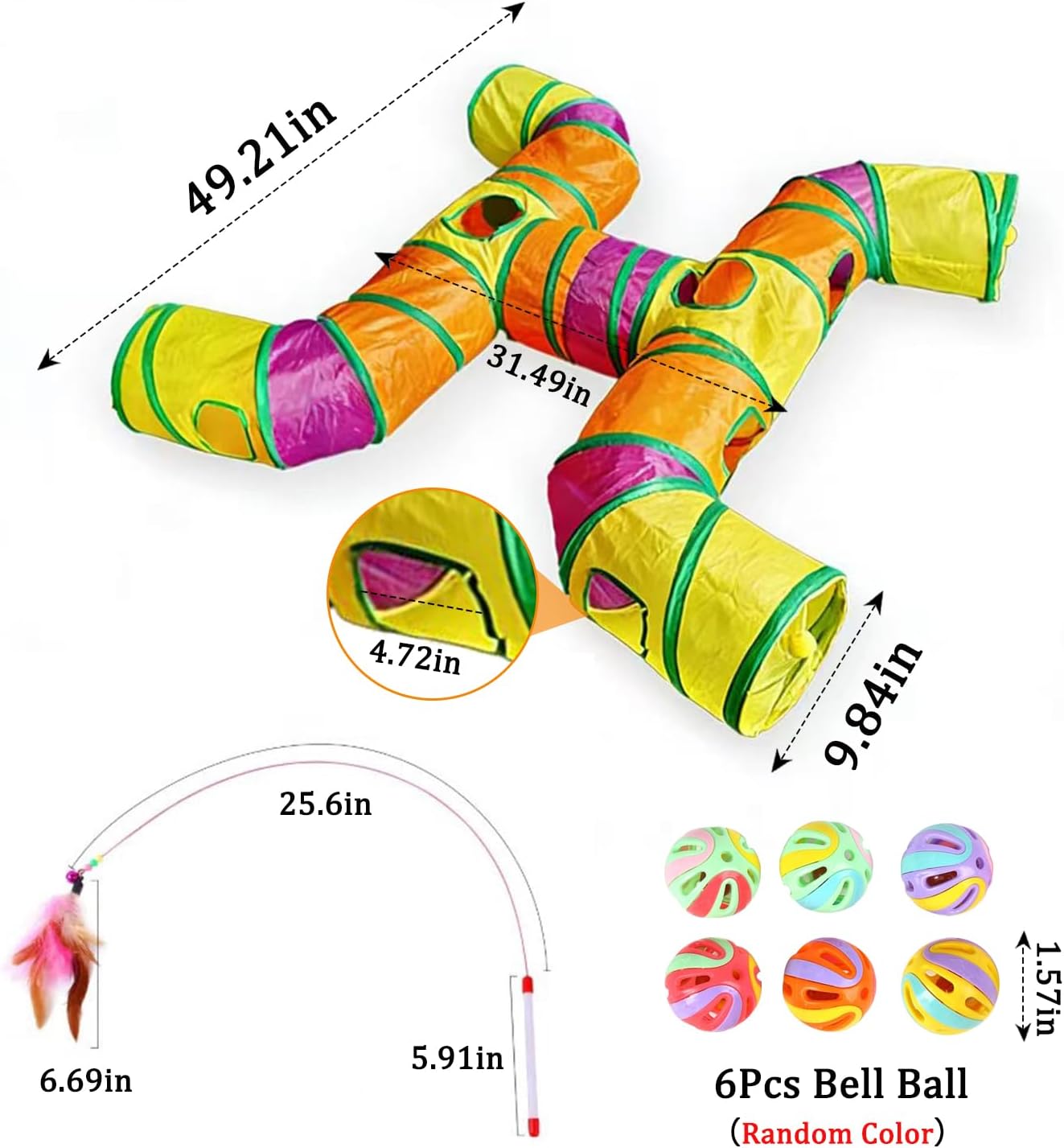 Foldable cat tunnel showing multiple entry points