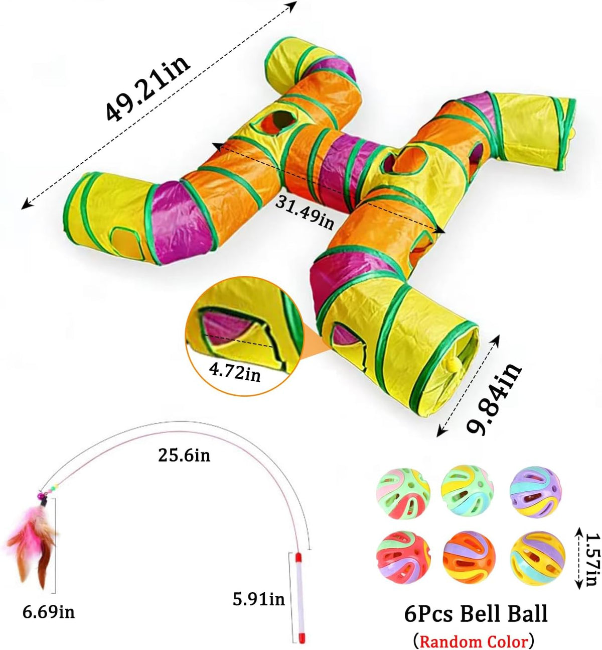 Foldable cat tunnel showing multiple entry points