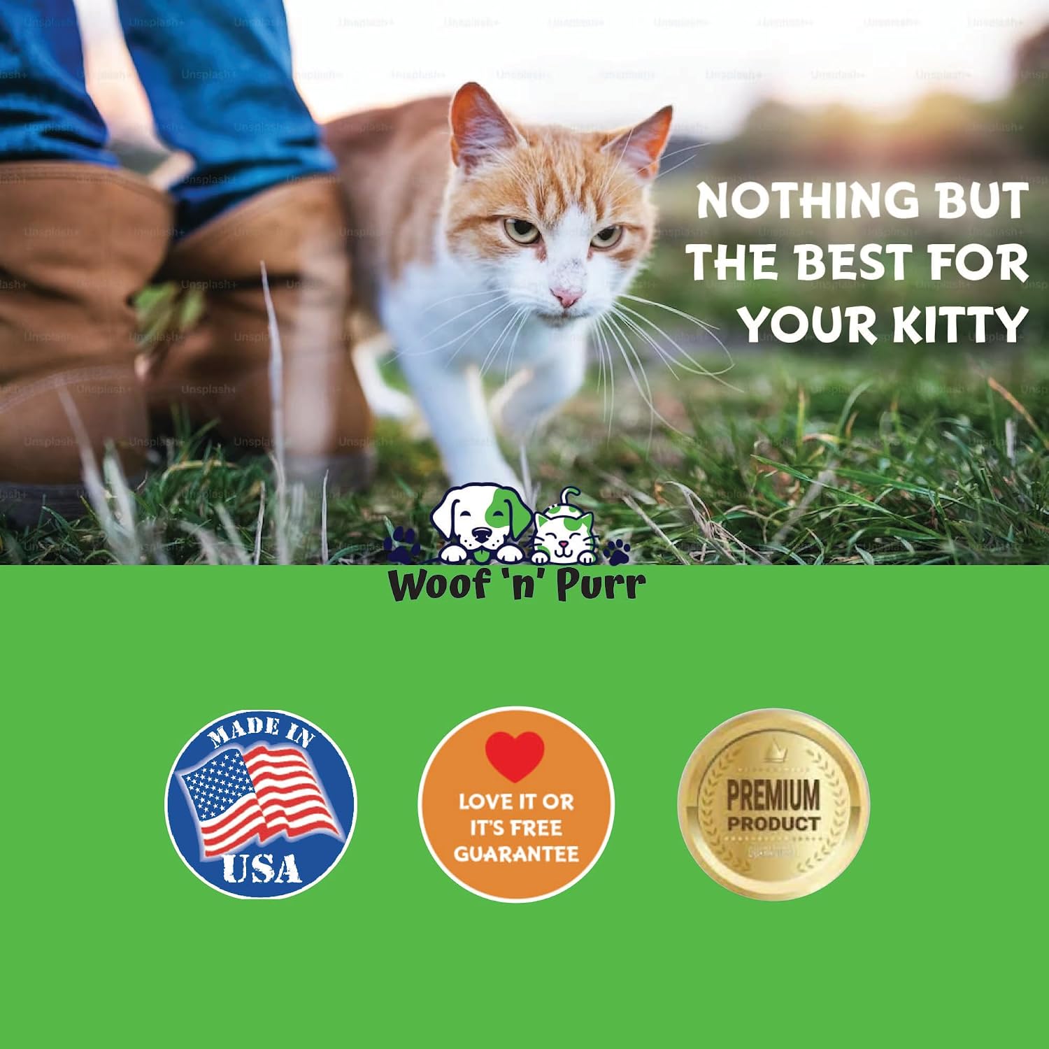 Woof 'n' Purr cat health supplement packaging side view