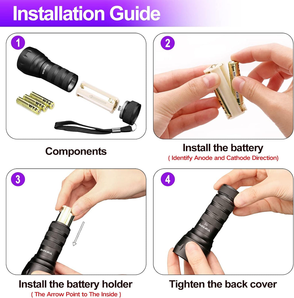 Vansky portable UV flashlight inspecting hotel room cleanliness