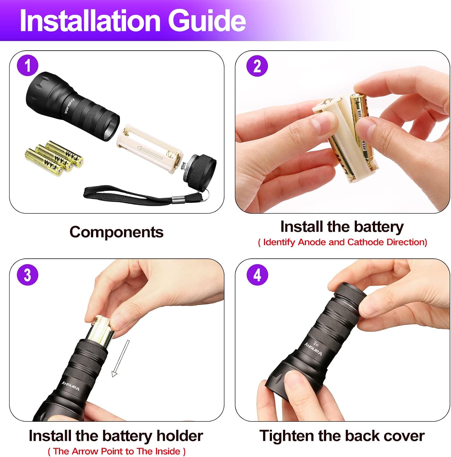 Vansky portable UV flashlight inspecting hotel room cleanliness