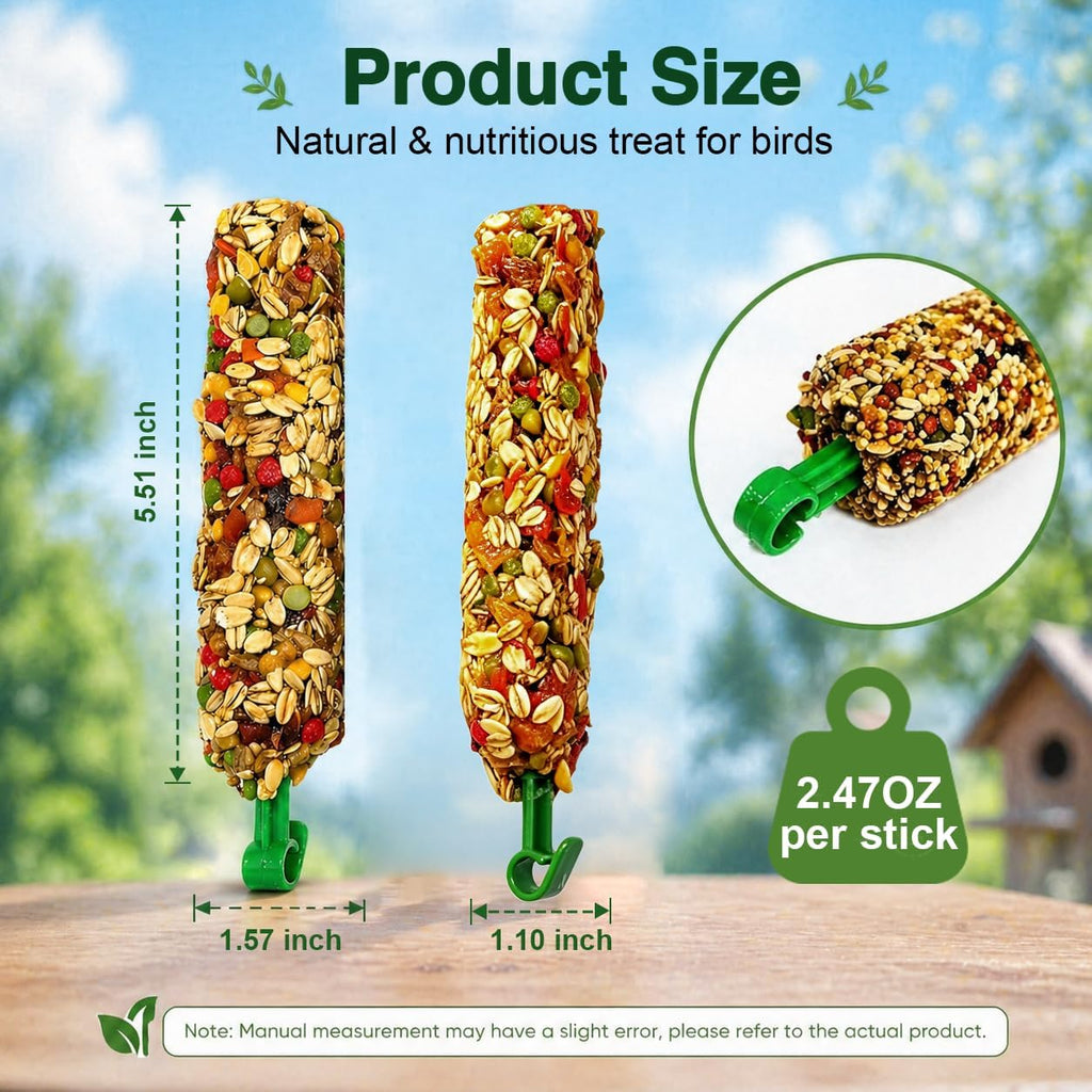 Close up of millet seeds on tinyfield bird treat stick