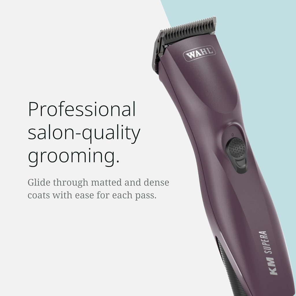 Close-up of the high-carbon steel Number ten blade on the Wahl KM Supera clipper