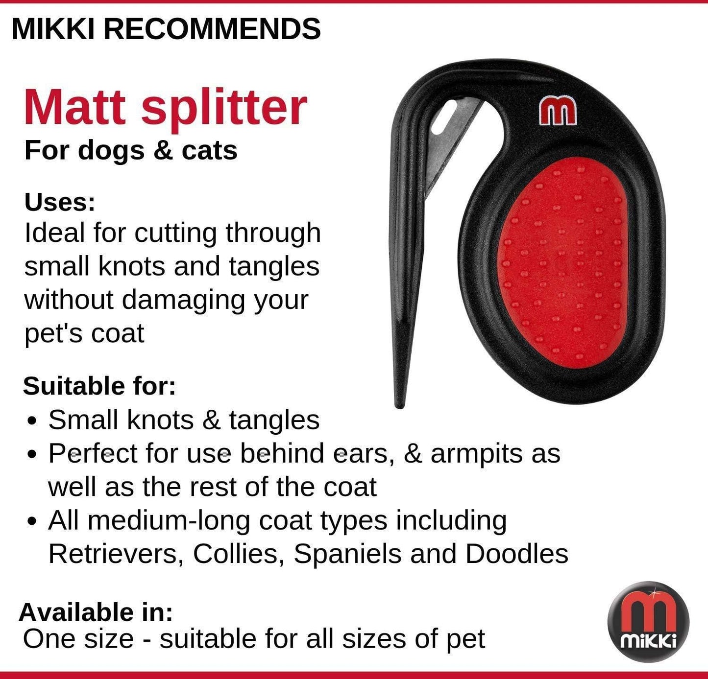 Mikki dog and cat matt splitter showing stainless steel blade