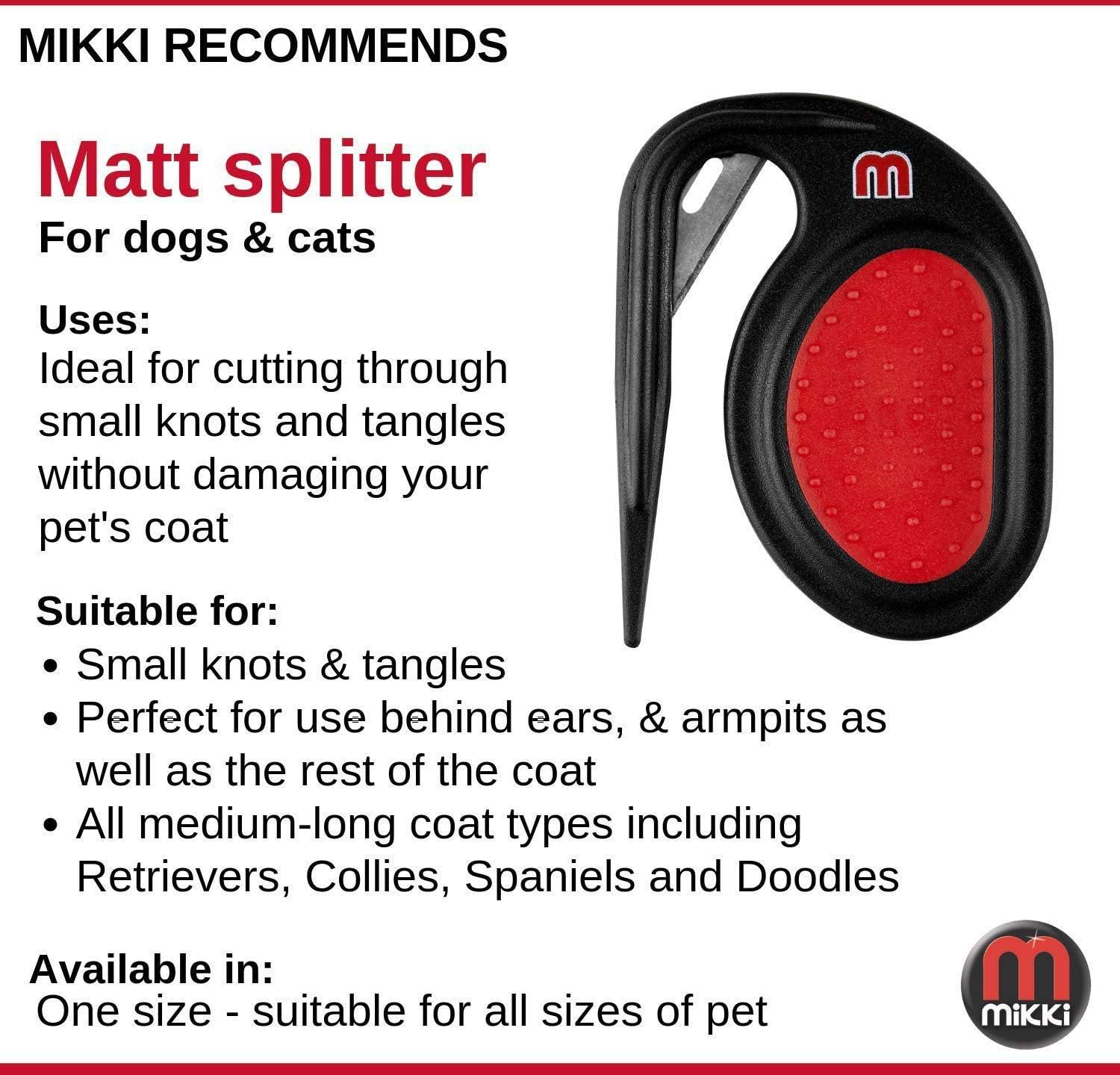 Mikki dog and cat matt splitter showing stainless steel blade