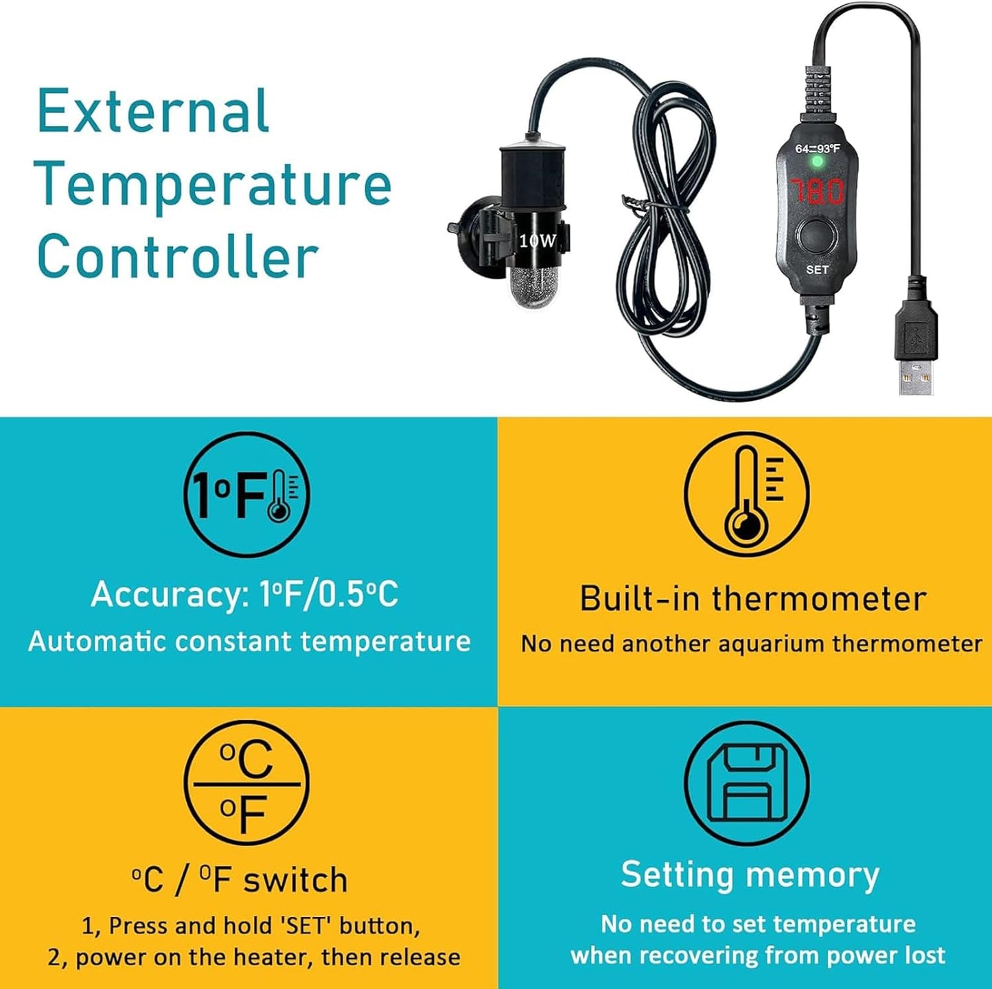 Auomii heater installed in a small glass fish tank