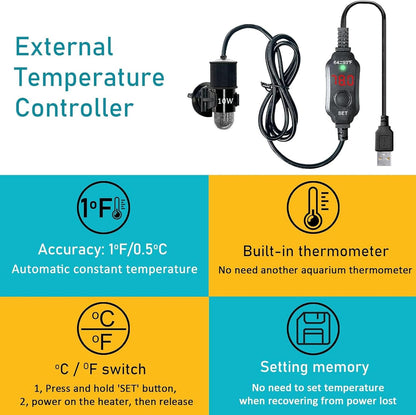 Auomii heater installed in a small glass fish tank