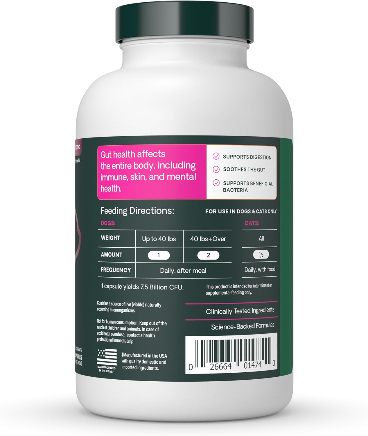 VetriScience Extra Strength Gut Health Probiotic & Prebiotic Digestive Supplements for Dogs & Cats, Gas & Diarrhea & Immune Support, Easy-Open Capsules, 180 Count - Image 9