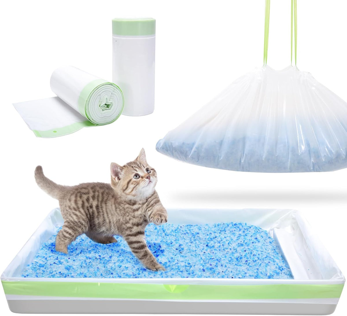 Sealed PETOCAT disposable replacement bag containing dirty kitty litter