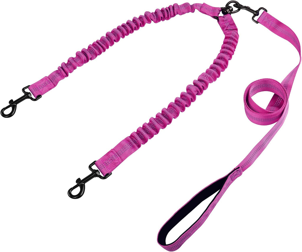 Close up view of the durable pink nylon webbing on the YAODHAOD dual dog training leash.