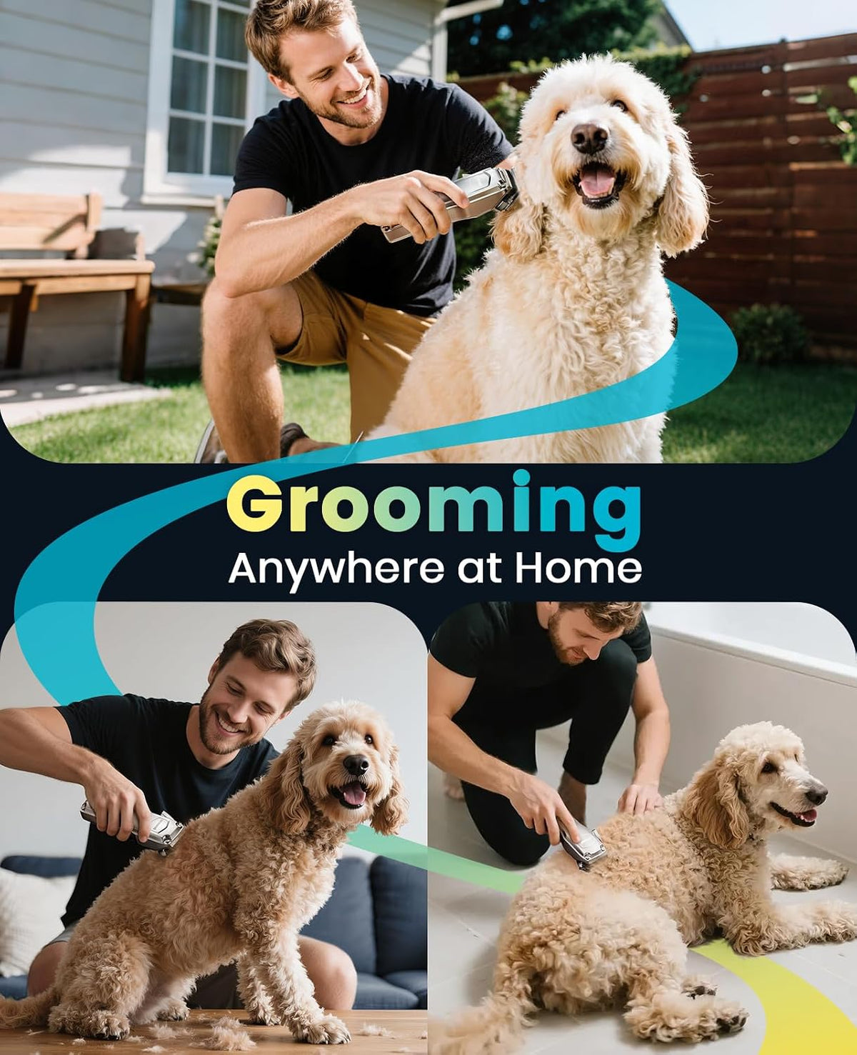 Professional pet hair trimmer set with high capacity lithium battery.