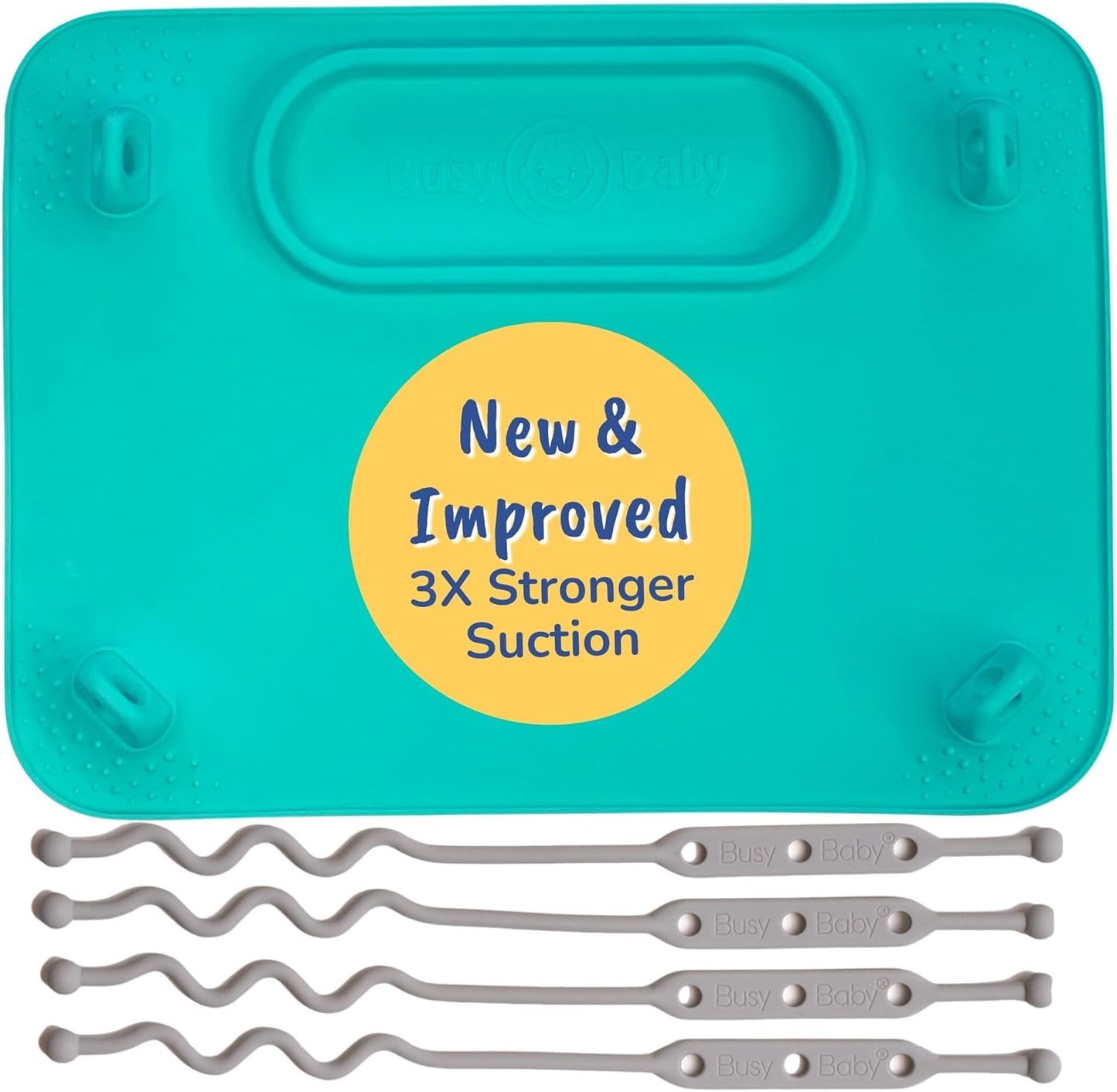 Busy Baby Silicone Mat in spearmint color viewed from the front showing suction cups.
