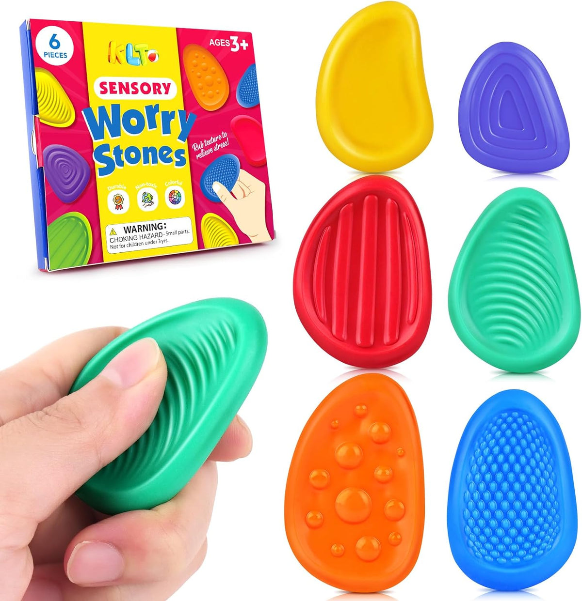 Lesong 6 pack sensory stone fidget toys front view