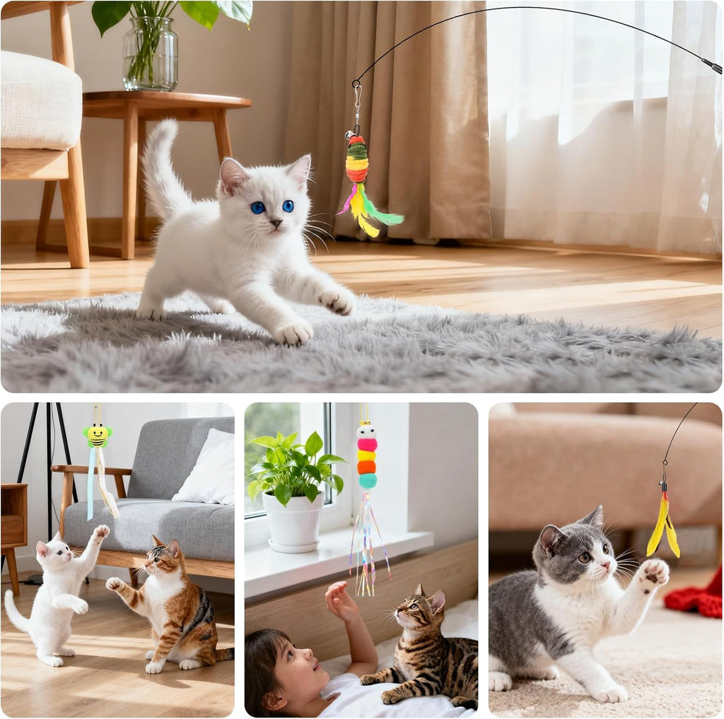 Door hanging elastic caterpillar toy dangling for kitten exercise.