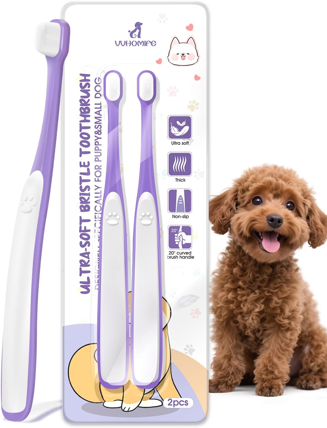 Packaging and features of VVHOMIFE puppy tooth brush kit